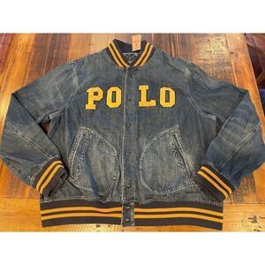 NWT Polo Ralph Lauren Varsity Spell Out Denim Bomber MENS 2XB Jacket $348